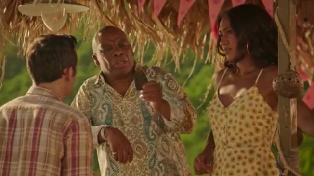 Sunflower Romper of DS Florence Cassell (Joséphine Jobert) in Death in Paradise (S10E02)