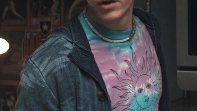 The blue and pink sun tie-dye t-shirt worn by Pietro (Evan Peters) in the series WandaVision (Season 1 Episode 7)