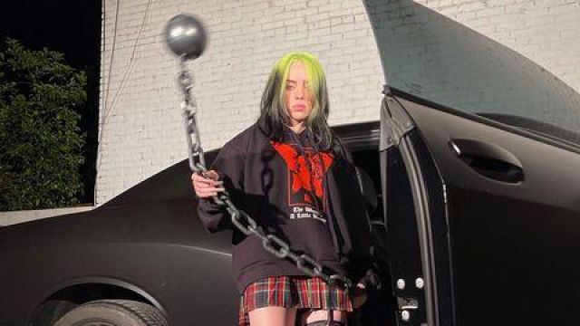 Blohsh An­gel Hood­ie in black worn by Billie Eilish on the Instagram account of @Blohsh