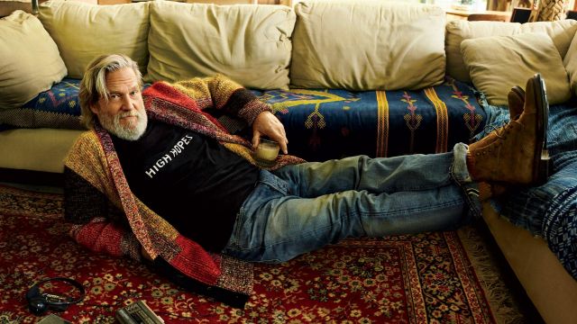 Burberry Wool Linen Mohair Blend Cardigan worn by Jeff Bridges for GQ Magazine photo shoot