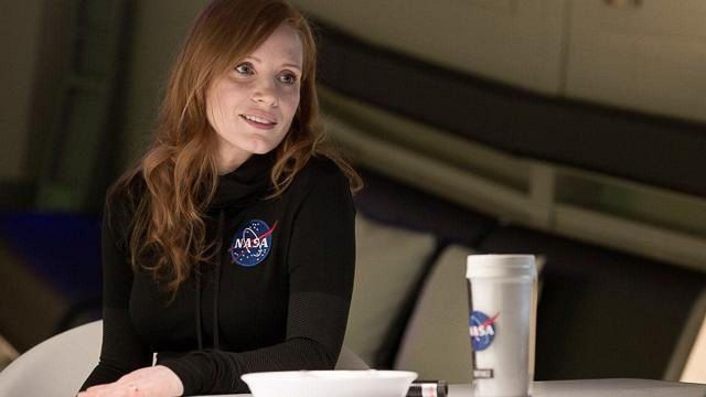 NASA logo hoodie worn by Melissa Lewis (Jessica Chastain) in The Martian