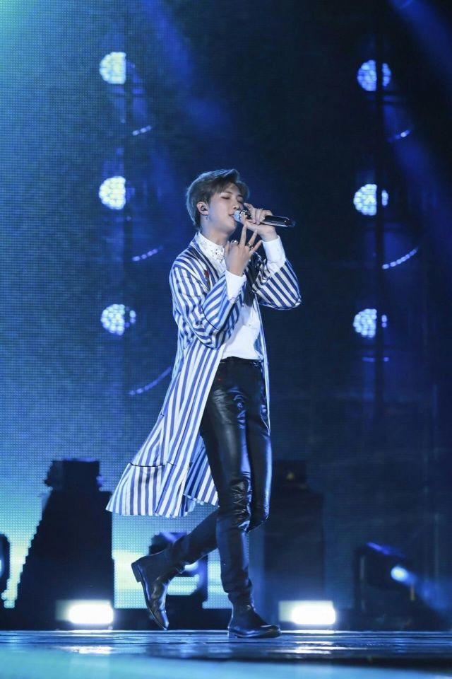 The long jacket striped RM of BTS on a post Instagram