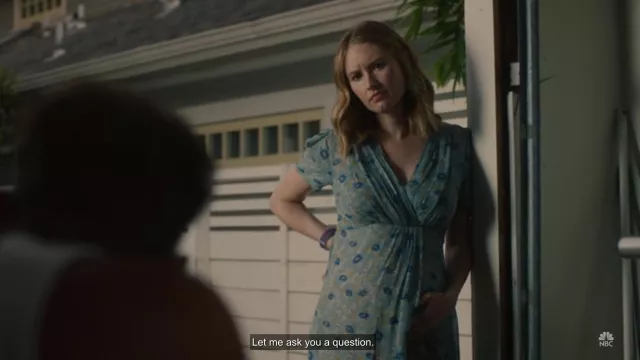 Maje Floral Dress worn by Madison Simmons (Caitlin Thompson) in This Is Us TV series outfits (Season 5 Episode 3)