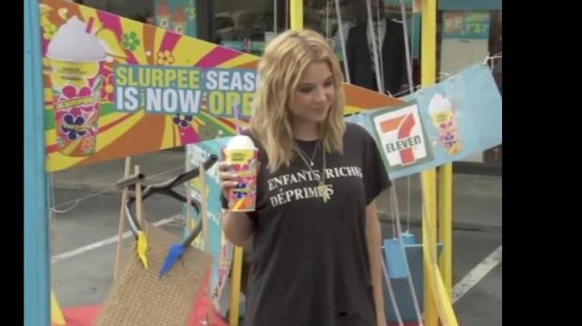 Tee shirt worn by Ashley Benson in the video Ashley Benson Sips Slurpee