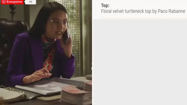 Top imprimé en velours porté par Veronica Lodge (Camila Mendes) dans Riverdale (S05E07)