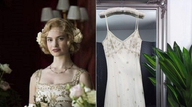 Flapper dress or wedding dress of Lady Rose MacClare (Lily James) in Downton Abbey 