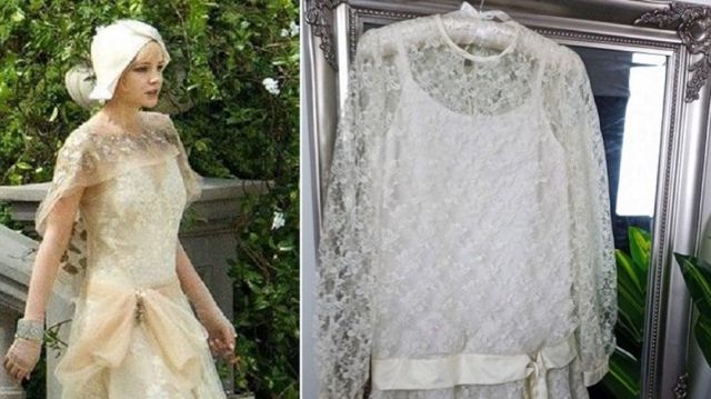 Flapper wedding dress worn by Daisy Buchanan (Carey Mul­li­gan) as seen in The Great Gatsby movie outfits