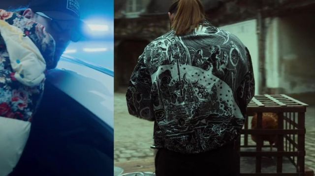 The black and white bomber Boramy Viguier worn by SCH in her video clip Mannschaft feat. Freeze Corleone