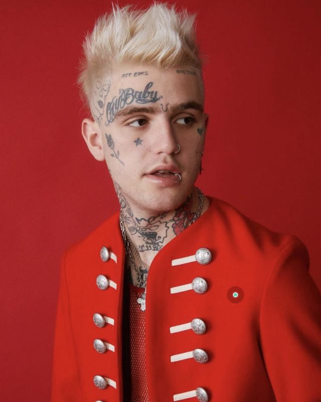 Burberry Red Ceremonial Jacket worn by Lil Peep on the Instagram account of @lilpeepstagram_