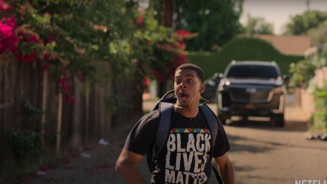 Black Lives Matter Colored Triangle T-Shirt worn by Jamal Turner (Brett Gray) in On My Block Outfits (Season 4 Episode 1)