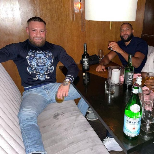 Dolce & Gabbana Logo Jumper and denim pants worn by Conor McGregor on his Instagram account @thenotoriousmma