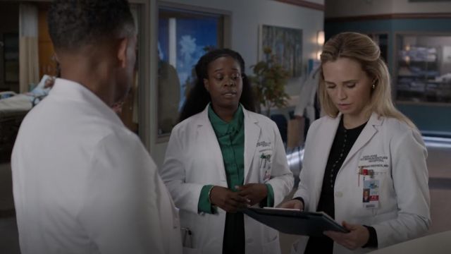Theory Btn Plkt Henley top worn by Dr. Morgan Reznick (Fiona Gubelmann) as seen in The Good Doctor TV show (Season 5 Episode 1)