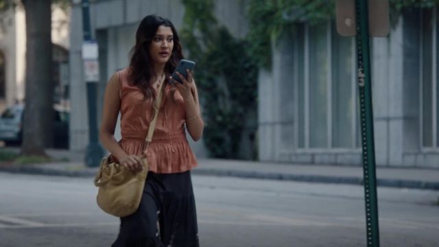T Tahari Ruffle Tie-Neck Peplum Top worn by Leela Devi (Anuja Joshi) as seen in The Resident TV series wardrobe (Season 5 Episode 2)