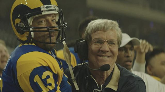 NFL Rams blue and Yellow jersey worn by Kurt Warner (Zachary Levi) as seen  in American Underdog movie