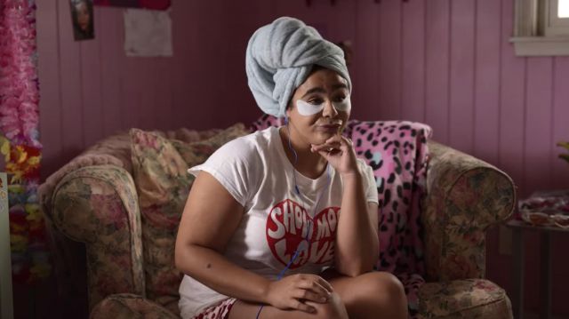 Show More Love heart T-shirt worn by Jasmine (Jessica Marie Garcia) as seen in On My Block TV series (S04E07)
