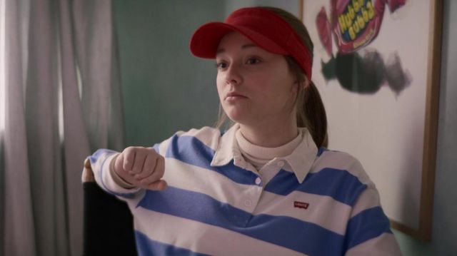 Levi's Marina Striped Letterman Rugby Cotton Shirt worn by Kristy Thomas (Sophie Grace) as seen in The Baby-Sitters Club (S02E01)