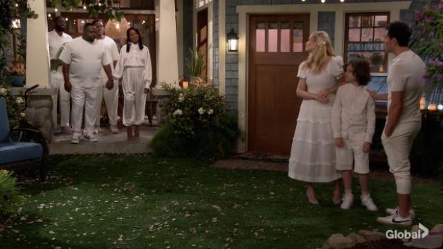 The Great The Scallop Savanna Dress worn by Gemma (Beth Behrs) as seen in The Neighborhood TV show outfits (S04E04)