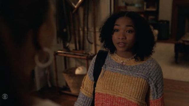 Kimchi Blue Harvest Patchwork Sweater worn by Delilah (Laya DeLeon Hayes) as seen in The Equalizer TV show outfits (Season 2 Episode 1)