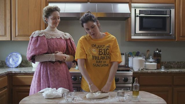 I'm Just One Big, Freakin' Ray of Sunshine Gold Graphic T-Shirt worn by Hannah (Melanie Lynskey) as seen in Lady of the Manor