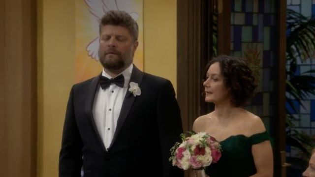 Cecilia Couture Lace Off Shoulder Gown Dress worn by Darlene Conner (Sara Gilbert) as seen in The Conners TV series outfits (Season 4 Episode 4)