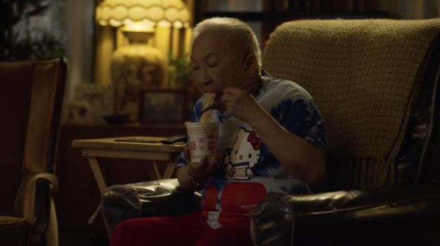 Hello Kitty x Cup Noodles Tie Dye Love Tee worn by Grandma (Lori Tan Chinn) as seen in Awkwafina is Nora From Queens TV series outfits (Season 2 Episode 10)