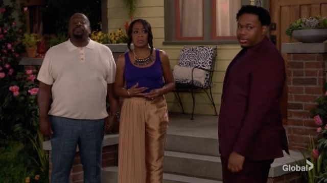 The Brand Label earth Tone trousers worn by Tina (Tichina Arnold) as seen in The Neighborhood TV series wardrobe (S04E05)