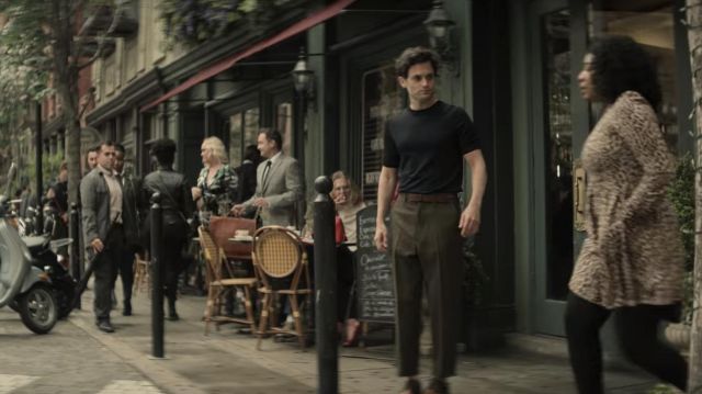 Slim-Fit Pleated Trousers in Brown worn in Paris by Joe Goldberg (Penn Badgley) as seen in You TV series outfits (Season 3 Episode 10)