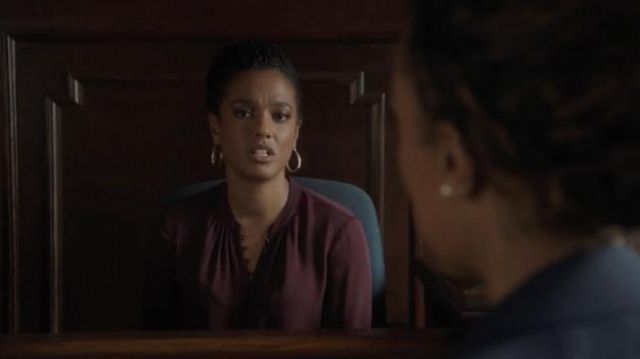 Tariana Button-Up Silk Blouse in deep wine worn by Dr. Helen Sharpe (Freema Agyeman) as seen in New Amsterdam Tv series outfits (S04E05)