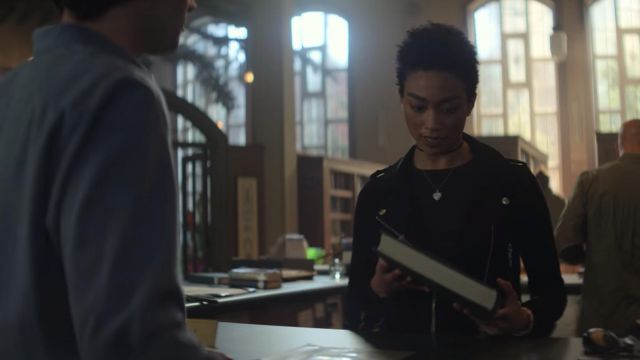 Blank NYC Suede Moto Jacket in black worn by Marienne (Tati Gabrielle) as seen in You TV show (S03E02)