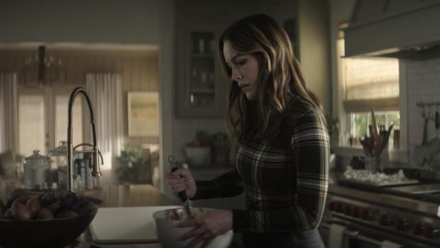 Fore Knit Plaid Turtleneck worn by Love Quinn (Victoria Pedretti) as seen in You TV series outfits (Season 3 Episode 4)