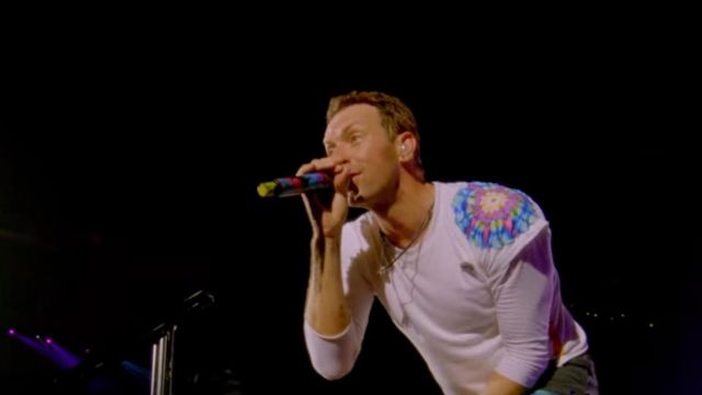 Blanc Coloré T-shirt porté par Chris Martin pour Viva La Vida Live à São Paulo par Coldplay