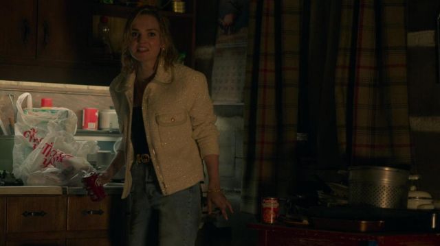 Sandro Tedy White Jacket worn by Eden Hawkins (Hallea Jones) as seen in Locke & Key TV series wardrobe (Season 2 Episode 3)