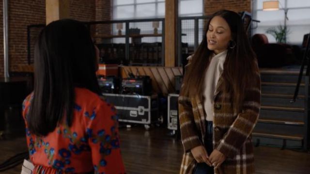 Calvin Klein Plaid Walker Coat worn by Brianna (Eve) as seen in Queens TV show outfits (Season 1 Episode 1)