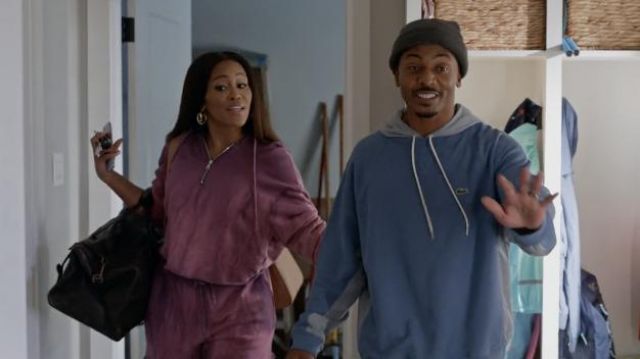 Lacoste Cotton Fleece Paneled Hooded Sweatshirt worn by Jeff (RonReaco Lee) as seen in Queens TV series (S01E02)