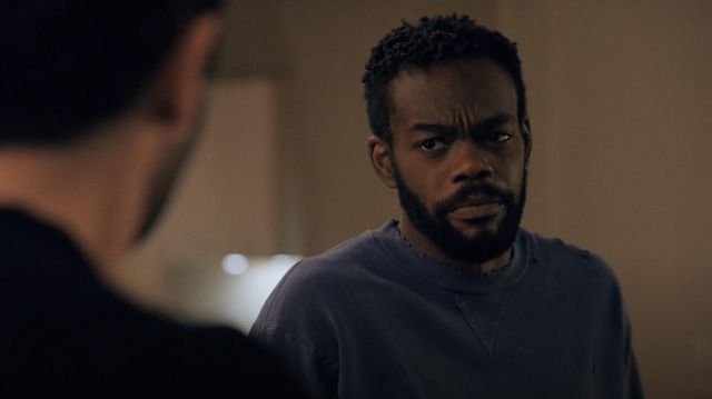 John Elliott Sundrenched Thermal Lined Distressed Crewneck Sweatshirt of Marcus Watkins (William Jackson Harper) as seen in Love Life (S02E03)