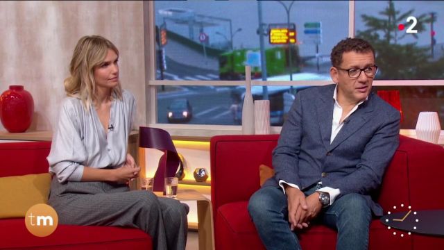 The Indress pants in wool flannel worn by Laurence Arné in Télématin