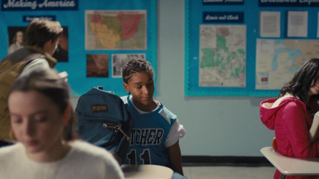 JanSport Blue Backpack worn by Young Colin Kaepernick (Jaden Michael) as seen in Colin in Black & White TV series outfits (S01E01)