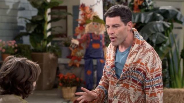 American Rag Folk Geometric Cardigan Sweater worn by Dave (Max Greenfield) as seen in The Neighborhood TV show outfits (S04E06)