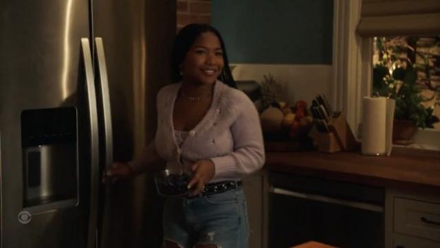 English Factory Embroidered Knit Cardigan worn by Delilah (Laya DeLeon Hayes) as seen in The Equalizer (S02E04)