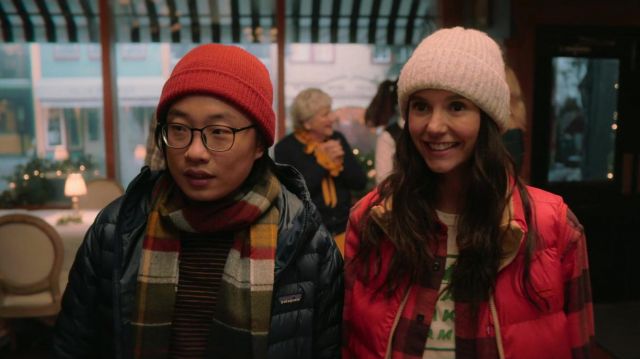 Patagonia Hooded Puff Jacket worn by Josh Lin (Jimmy O. Yang) as seen in Love Hard - wardrobe from the movie