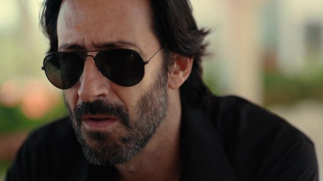 Ray-Ban black sunglasses worn by Amado Carrillo Fuentes (José María Yazpik) as seen in Narcos: Mexico Tv series outfits (Season 3 Episode 4)