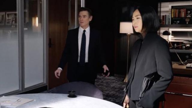 Unttld Andria Jacket in black worn by Stella Bak (Greta Lee) as seen in The Morning Show Tv series outfits (Season 2 Episode 8)