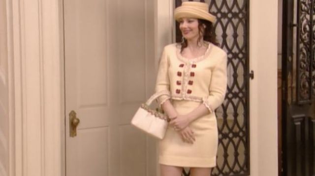 Moschino skirt suit with heart shaped buttons worn by Fran Fine (Fran  Drescher) as seen in The Nanny TV show wardrobe (Season 6 Episode 22)
