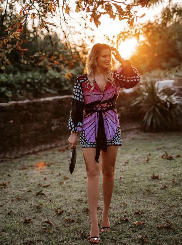 Retrofete Gabrielle Robe in Butterfly worn by Anamaria Goltes on the Instagram account of @styleofanamariagoltes