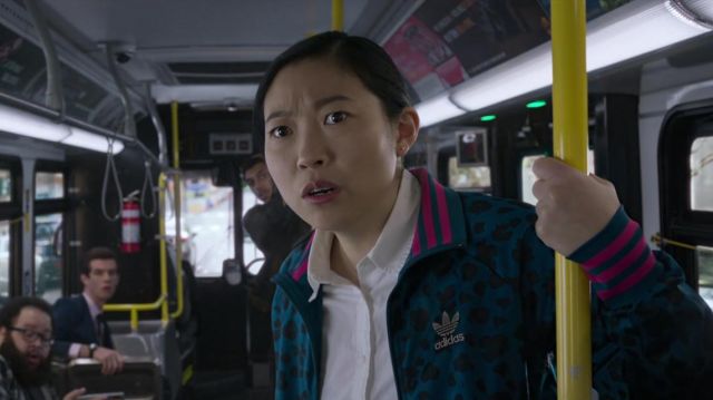 Adidas Leopard Track Jacket worn by Katy (Awkwafina) as seen in Shang-Chi and the Legend of the Ten Rings movie outfits