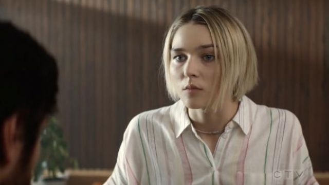 Madewell Rainbow Stripe Linen Blend Daily Shirt worn by Izzy Harris (Zyra Gorecki) as seen in La Brea (S01E07)