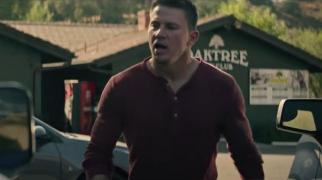 Red henley worn by Briggs (Channing Tatum) as seen in Dog Movie outfits