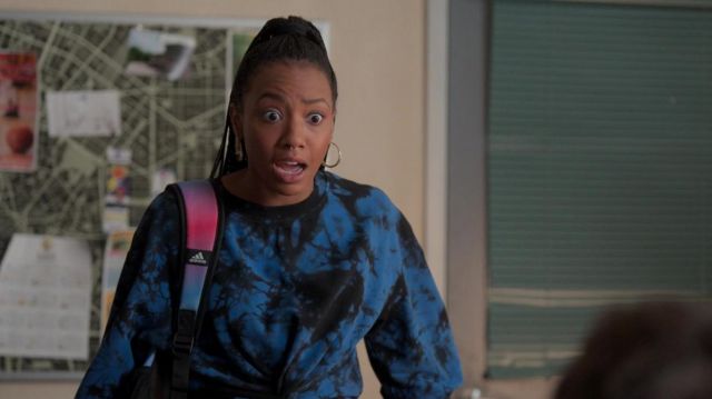 Alice + Olivia Tie and dye blue sweatshirt worn by Whitney (Alyah Chanelle Scott) as seen in The Sex Lives of College Girls (Season 1 Episode 1)