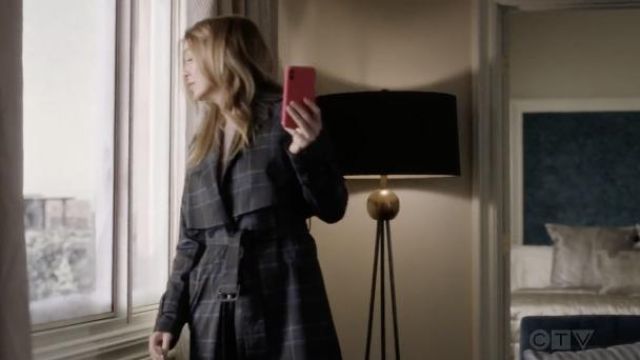 Vince Plaid Trench Coat worn by Dr. Meredith Grey (Ellen Pompeo) as seen in Grey's Anatomy TV show wardrobe (Season 18 Episode 6)