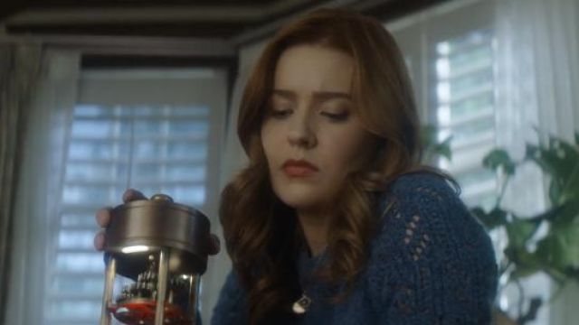 Veronica Beard Devi Openwork Puff Sleeve Sweater inn blue worn by Nancy Drew (Kennedy McMann) as seen in Nancy Drew (S03E07)